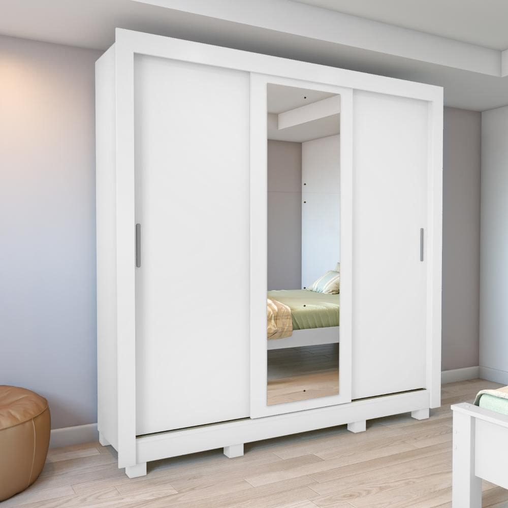 Guarda Roupa Casal 3 Portas com espelho Atlas com pés Branco