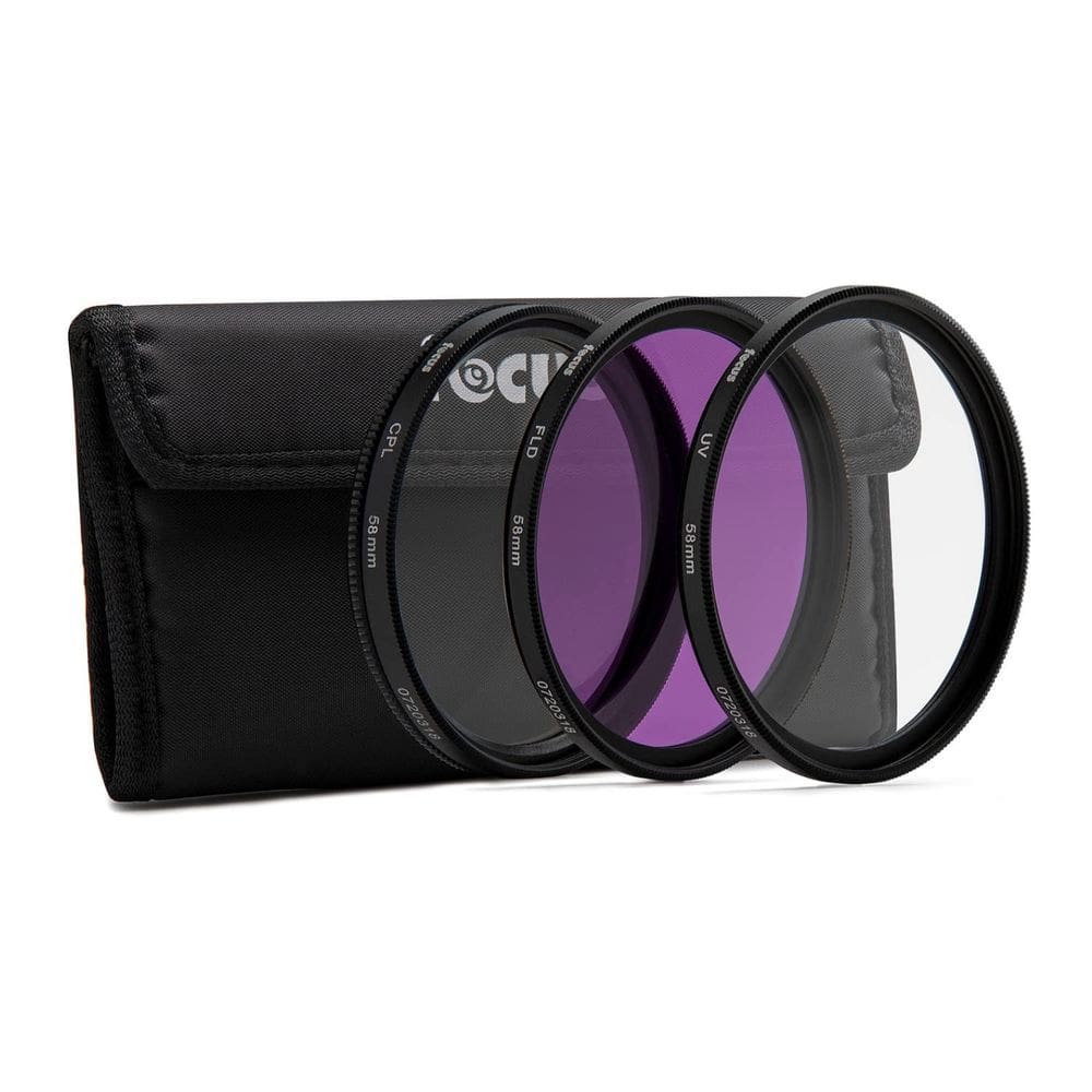 Kit de filtro Focus Brand 58 mm UV CPL FLD para lente 58 mm