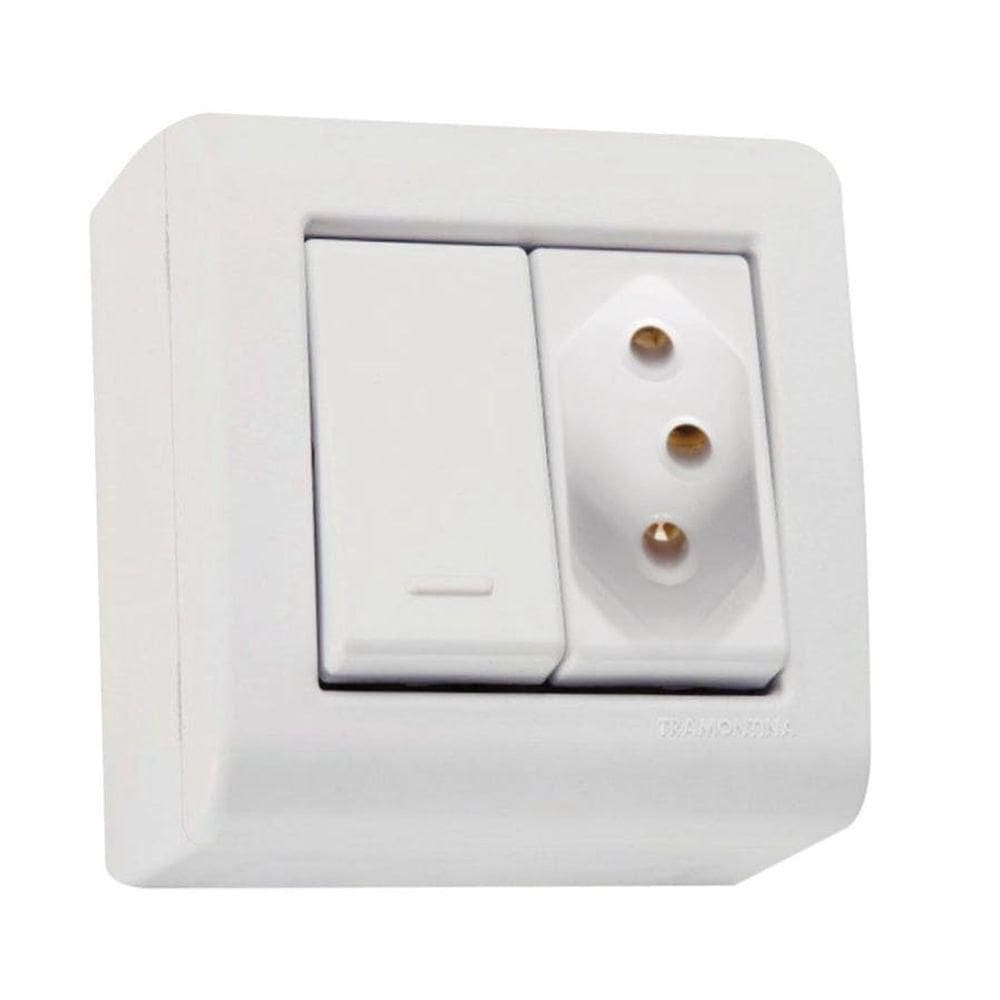 Conjunto Caixa 1 Interruptor Simples250v/ 10a + 1 Tomada 2p + T250v/ 20a - Tramontina
