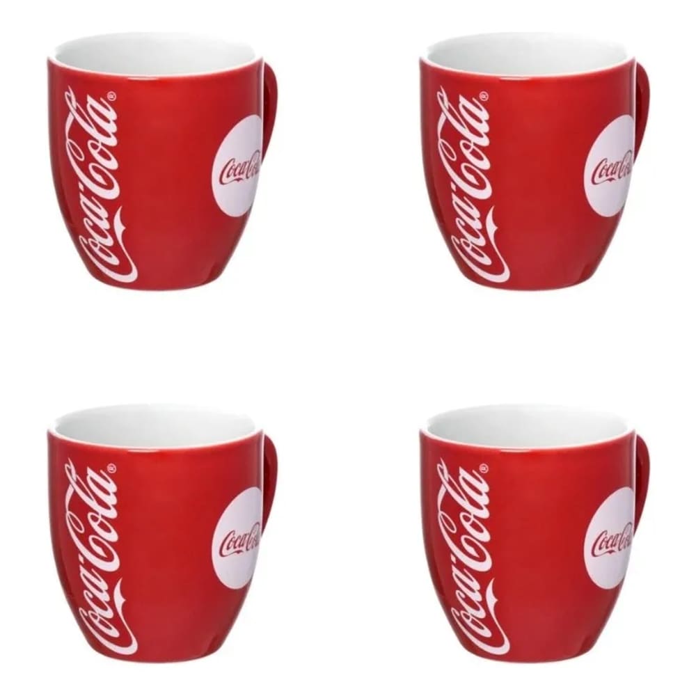 Kit Jogo 4 Canecas Coca-Cola Em Cerâmica 300ml - Vermelho