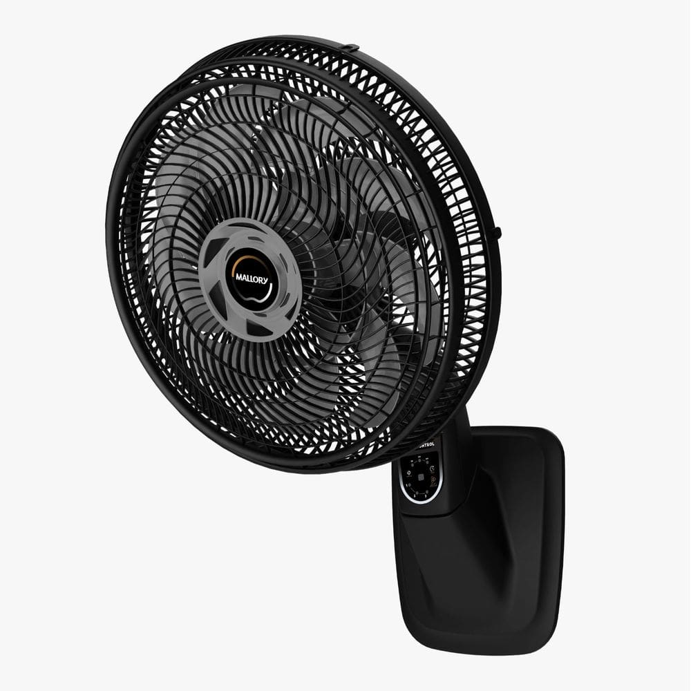 Ventilador de Parede Mallory Smart Control Controle Remoto, Potência de 140W, Sistema Smart Swing, Hélice de 15 Pás -- Preto/Grafite