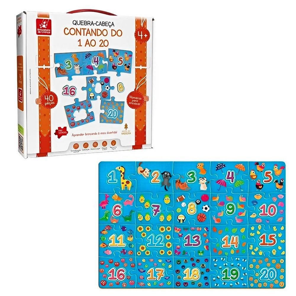 Quebra-Cabeça Contando 1 a 20 com 40 Peças Brincadeira de Criança