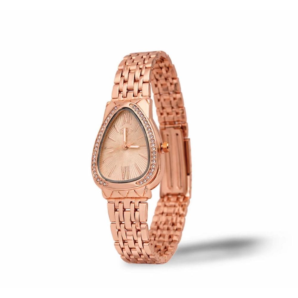 Relógio Feminino Rosé Luxo Pulseira em Aço Cravejado Elegante Mostrador Texturizado Analógico Fashion