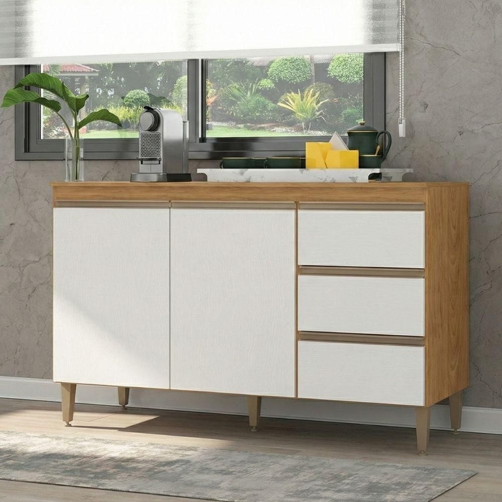 Balcão Para Pia 120cm Cozinha Modulada Paris Menu Móveis Freijó/branco