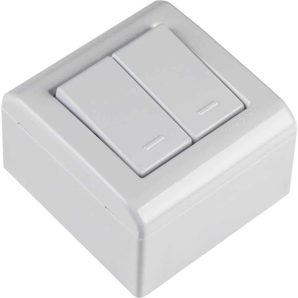 Caixa de Sobrepor com 2 Interruptores Simples de 10 Ampères E 250 Volts Lizflex Branca 57304011