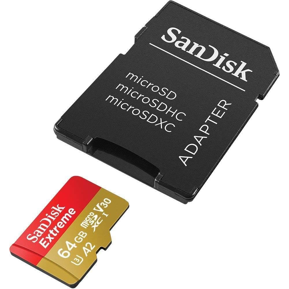 Cartão de memória SanDisk 64GB Extreme microSDXC UHS-I com adaptador