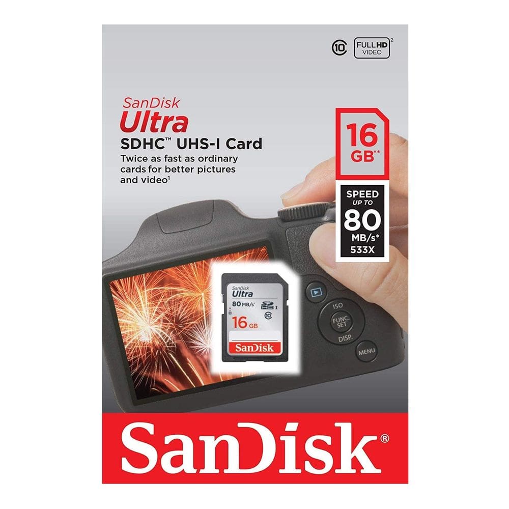 Cartão de memória SanDisk Ultra 16GB Classe 10 SDHC UHS-I 80MB/s