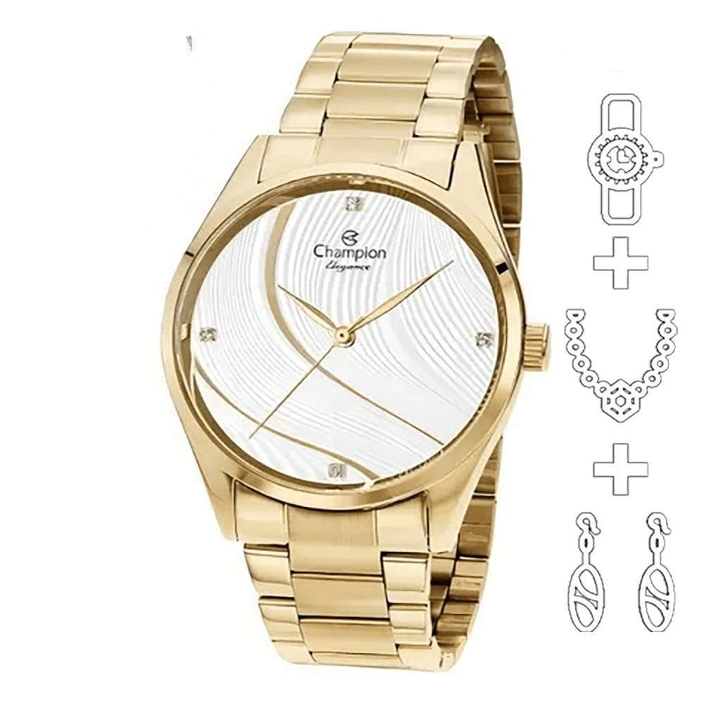 Relógio Champion Kit Feminino Analógico Dourado Cn24655w