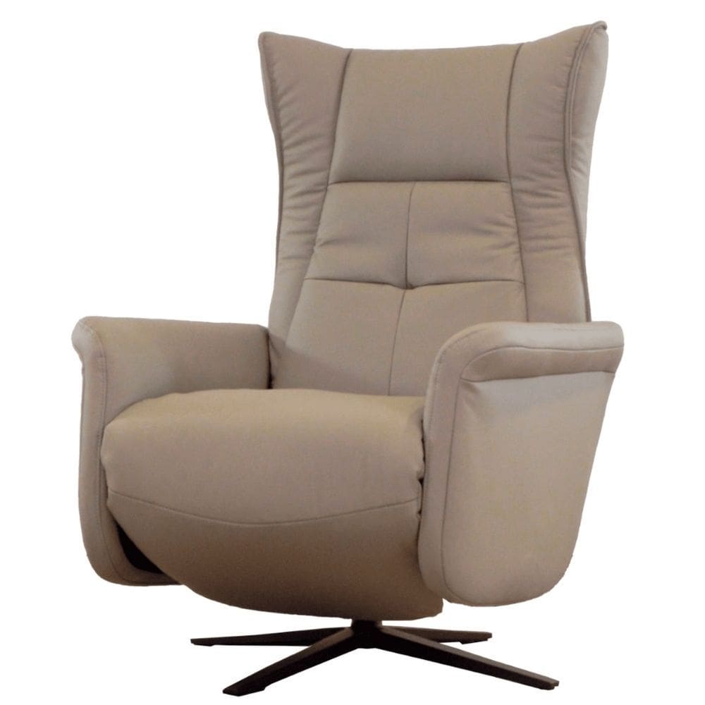 Poltrona Reclinável Eleve Domann Design Couro Natural e PU Cinza Motorizada com Base de Metal