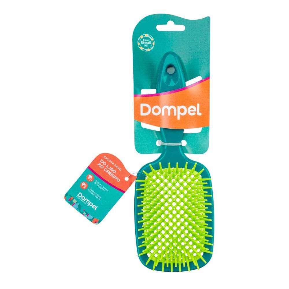 FULL | Dompel-F | 4033 VERDE ESCURO | Escova de Cabelo Profissional FAVO RETA para Cachos e Definidora Cor Verde Escuro