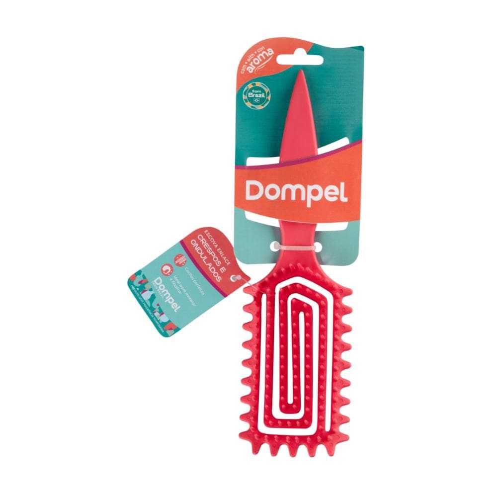 FULL | Dompel-F | 4058 CORAL | Escova Profissional de Cabelo ENLACE Fléxivel para Cachos Crespos Cor Coral
