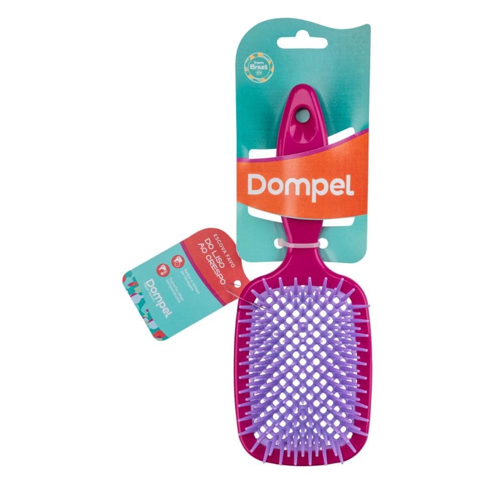 FULL | Dompel-F | 4033 ROSA ESCURO | Escova de Cabelo Profissional FAVO RETA para Cachos e Definidora Cor Rosa Escuro