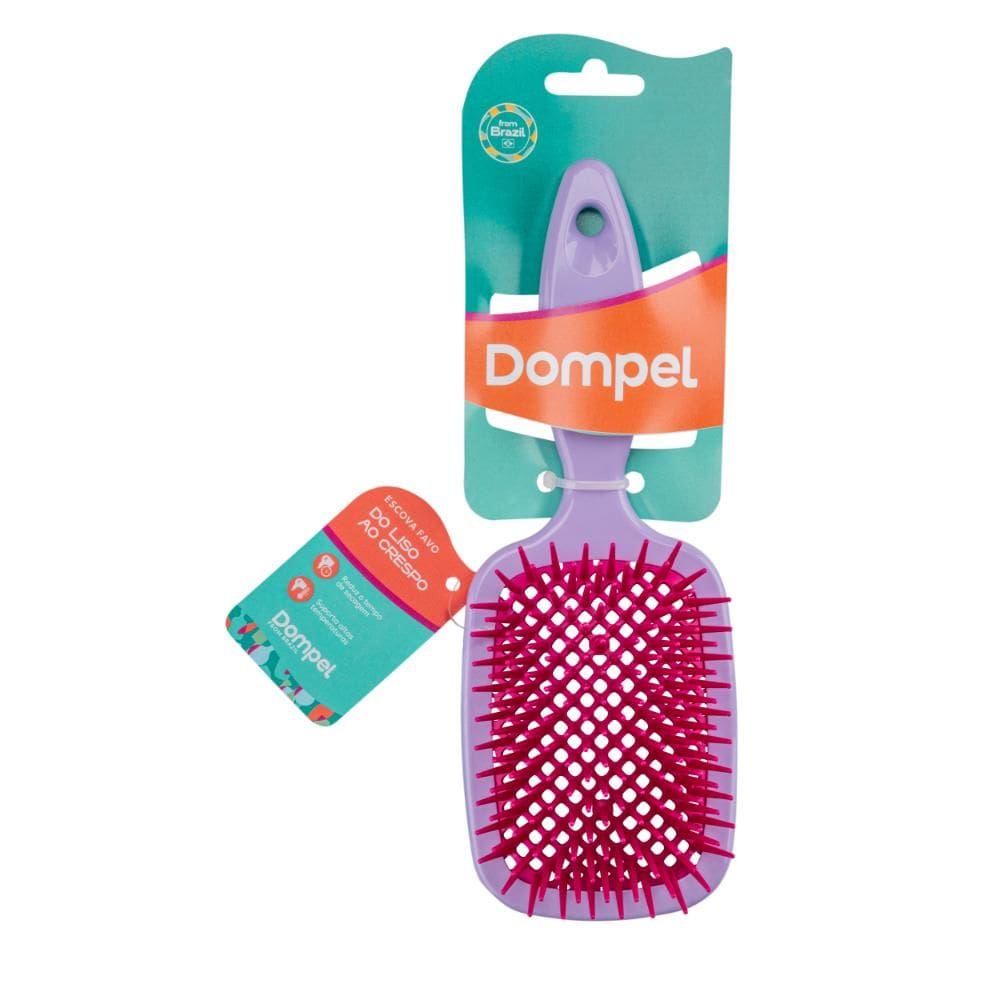 FULL | Dompel-F | 4033 VIOLETA | Escova de Cabelo Profissional FAVO RETA para Cachos e Definidora Cor Violeta