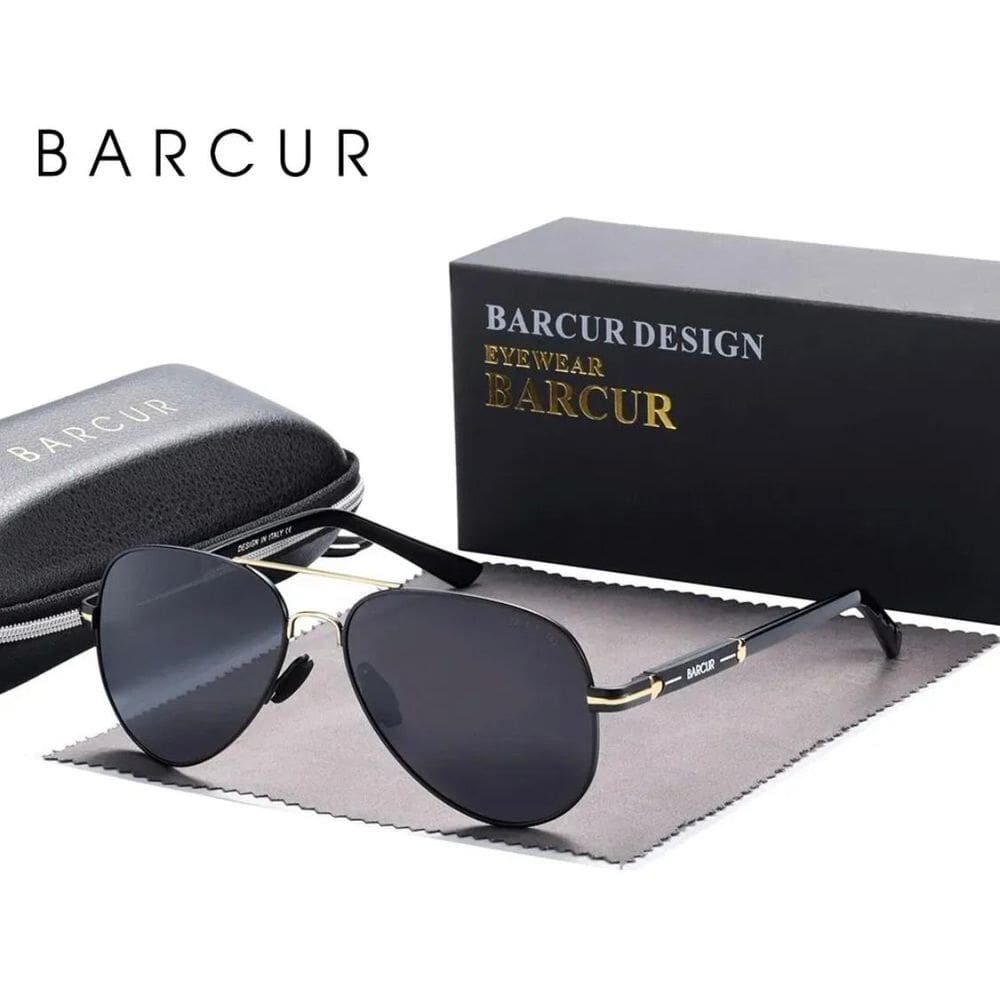 Óculos De Sol Barcur Aviador Masculino Lente Polarizada Gold Gray