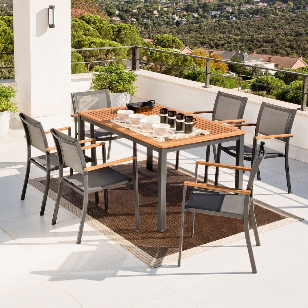 Conjunto Jardim Varanda 7 Pecas Cinza Aluminio - Roma