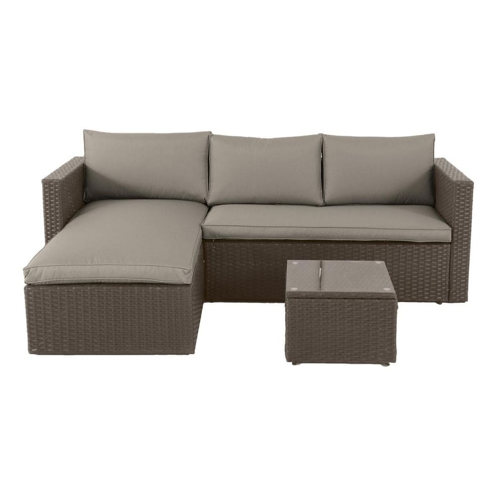 Conjunto Jardim Varanda 3 Pecas Marrom Rattan - Livorno