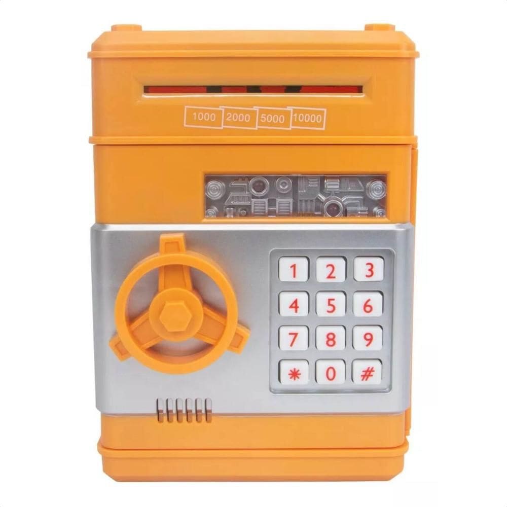 Cofre Eletrônico Digital Infantil Puxa Nota Laranja XR011