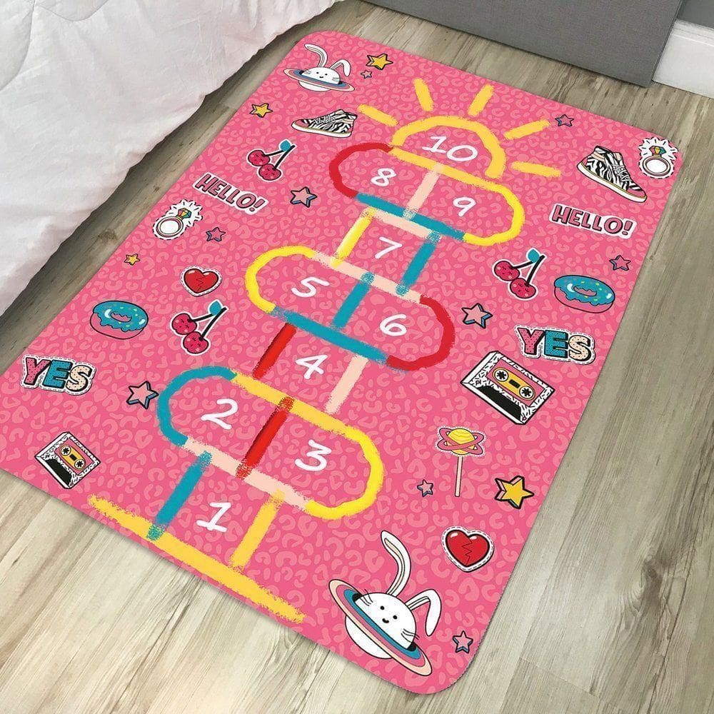 Tapete Kids Divertido Infantil 01 Peça 95cm X 1,30m Com Base Antiderrapante 100% Poliéster - Amarelinha