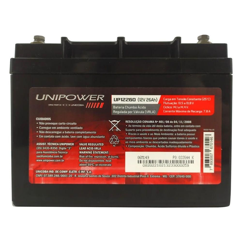Bateria Selada VRLA 12V 26,0AH M5 UP12260 RT 06C035 Unipower
