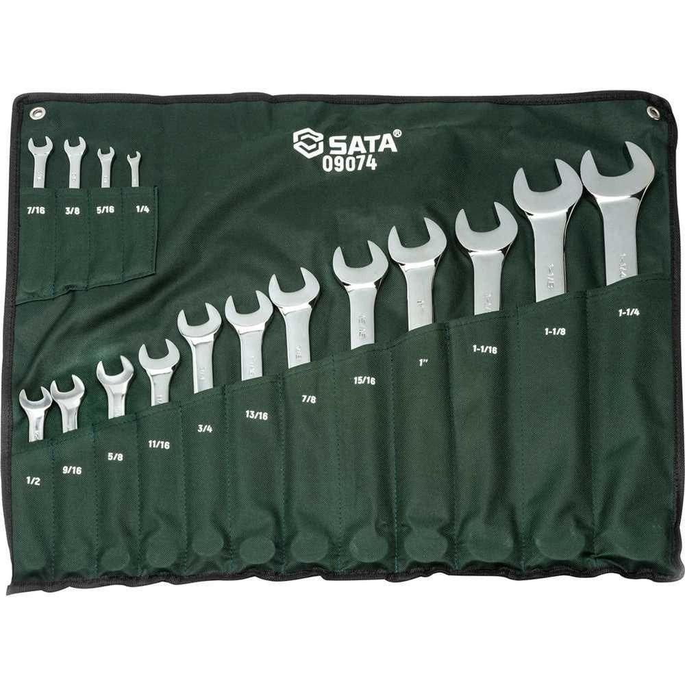 Jogo De Chaves Combinadas, 16 Peças (1/4 A 1.1/4), Aço Cromo Vanádio, St09074g Sata Ostenvonder