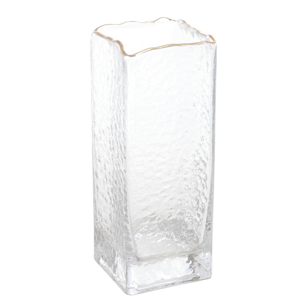 Vaso Decorativo de Vidro Martelado Transparente C/Borda Dourada Taj 25x8cm Wolff