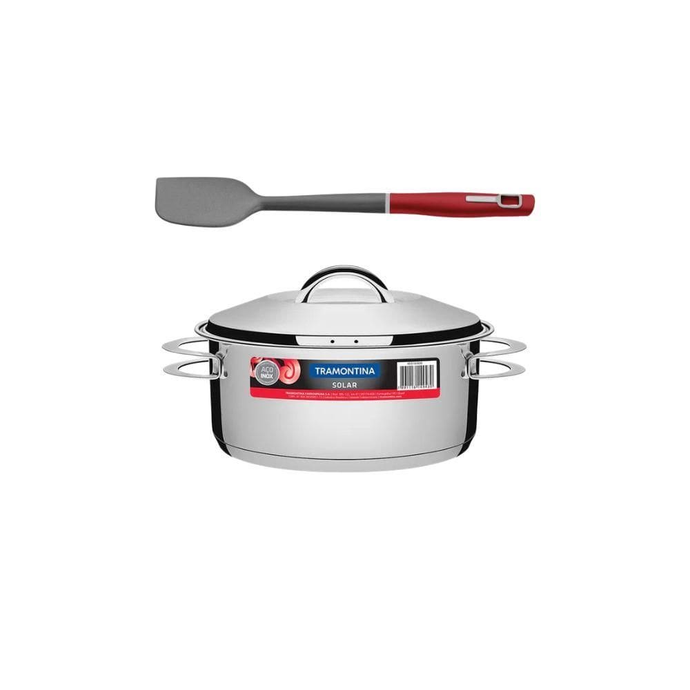 Kit Caçarola Aço Inox Solar 4,7 Litros Pit 1 + Espátula Verano em Silicone - Tramontina