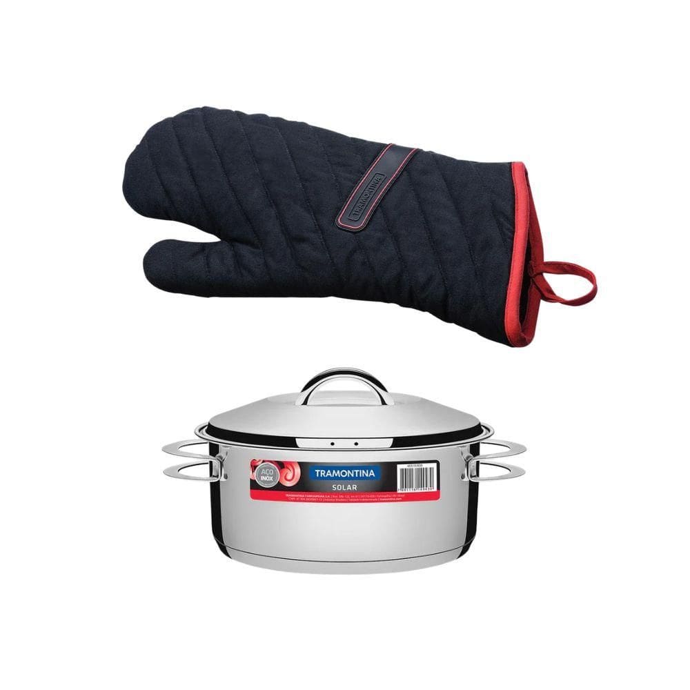 Kit Caçarola Aço Inox Solar 4,7 Litros Pit 1 + Luva Térmica 100% Algodão Com 40cm  - Tramontina