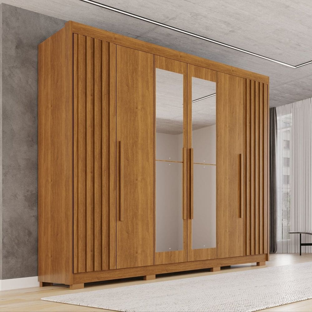 Guarda-roupa Casal com Pés e Espelho 100% Mdf 6 Portas 6 Gavetas Granada Premium Cinamomo