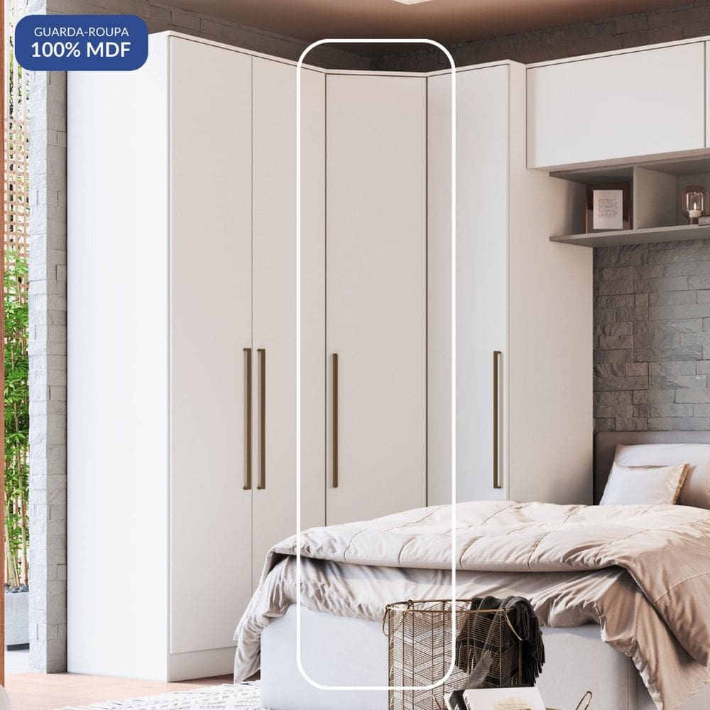 Guarda-roupa Canto Oblíquo 1 Porta 100% Mdf Requinte+ Branco Line
