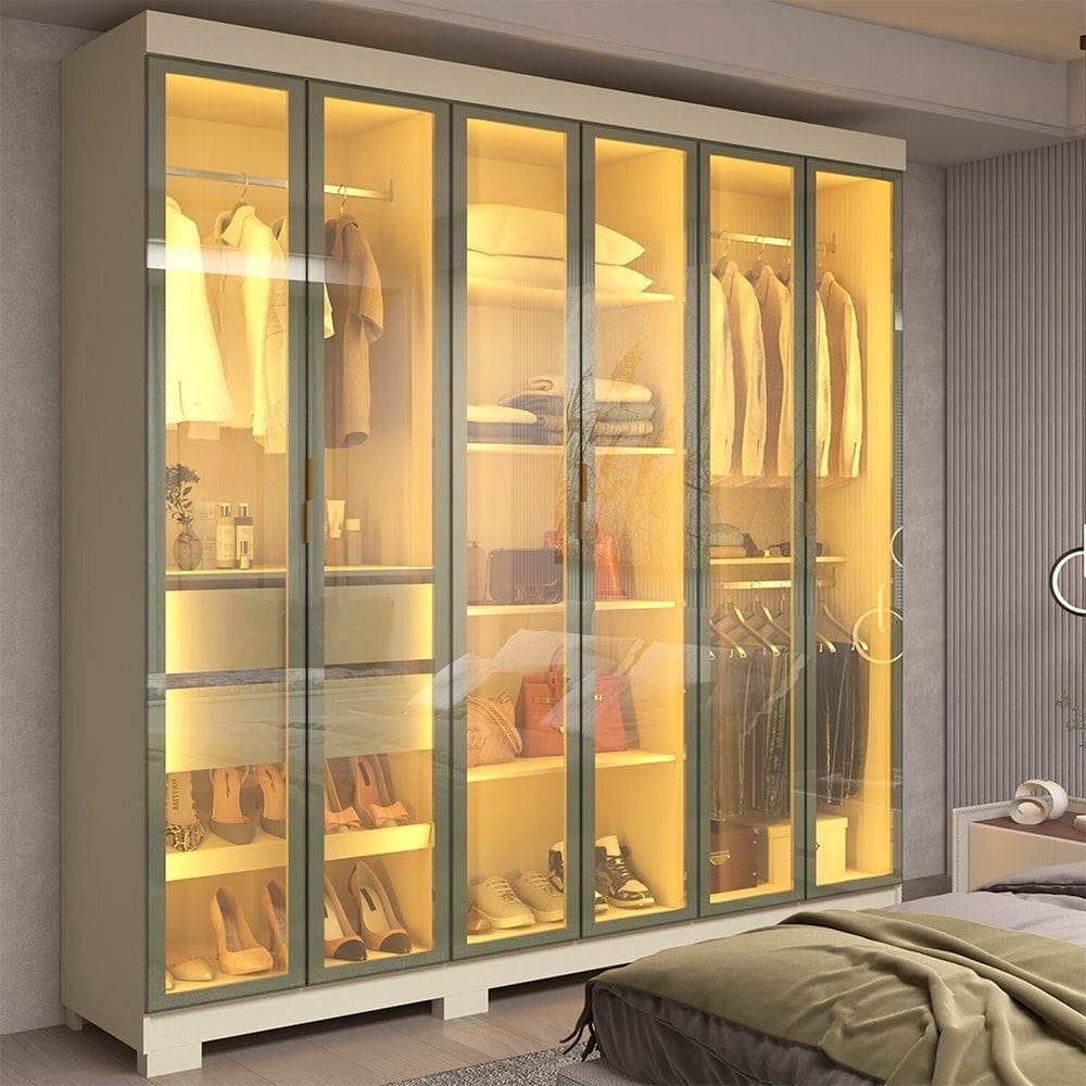 Guarda-roupa Casal com 6 Portas Reflecta com Pés 100% Mdf Império Off White