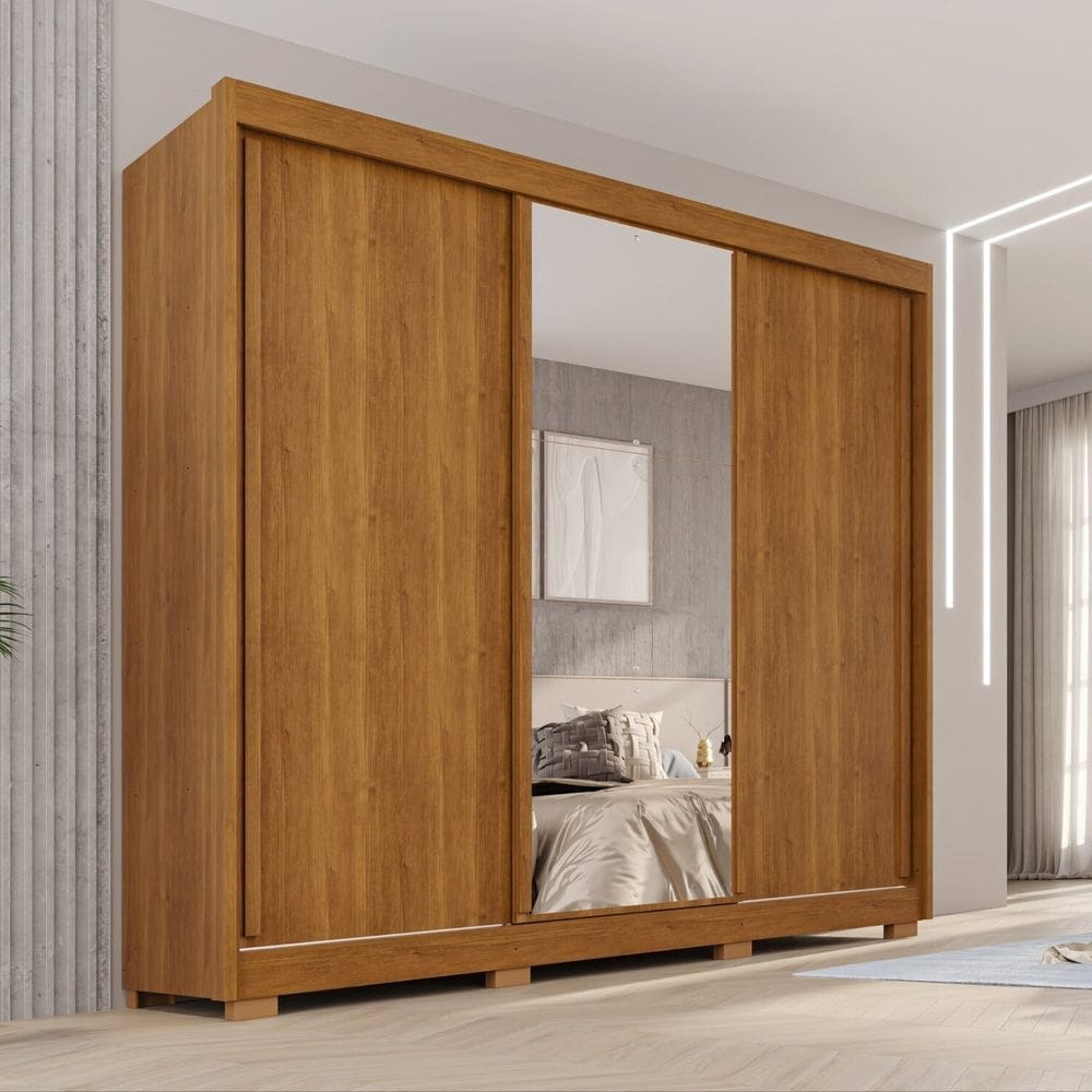Guarda-roupa Casal com Pés e Espelho 3 Portas 4 Gavetas 100% Mdf Ipanema Cinamomo/ Off White