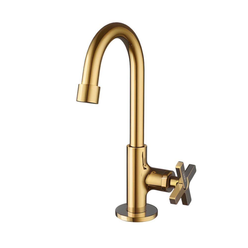 Torneira Água Fria Bica Baixa Geométrica Dourado