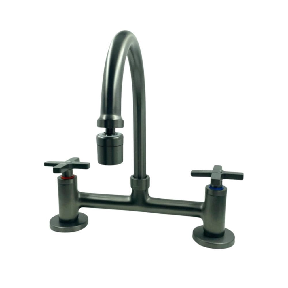 Torneira Geométrica Duplo Comando Bica Alta Cilíndrica Cinza Cinza