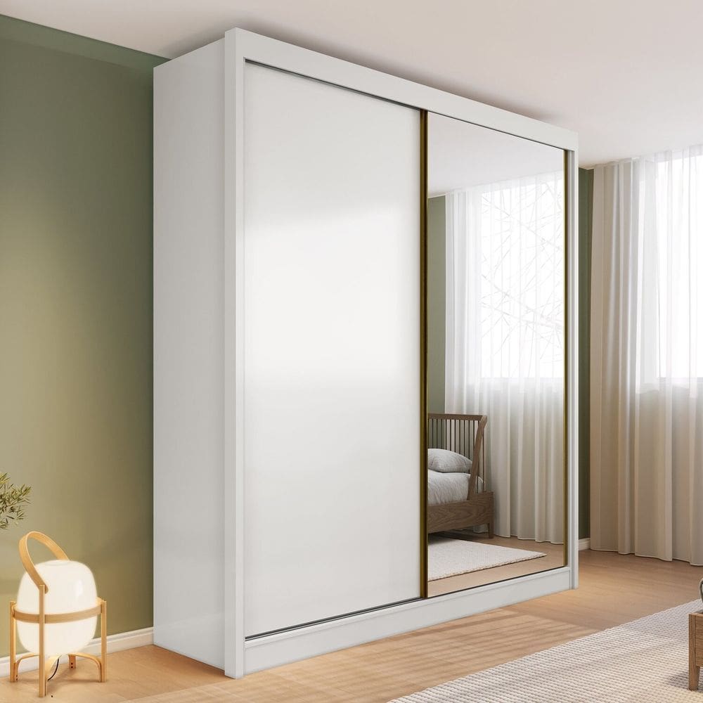Guarda-roupa 100% Mdf com Espelho 2 Portas 4 Gavetas Trento Branco