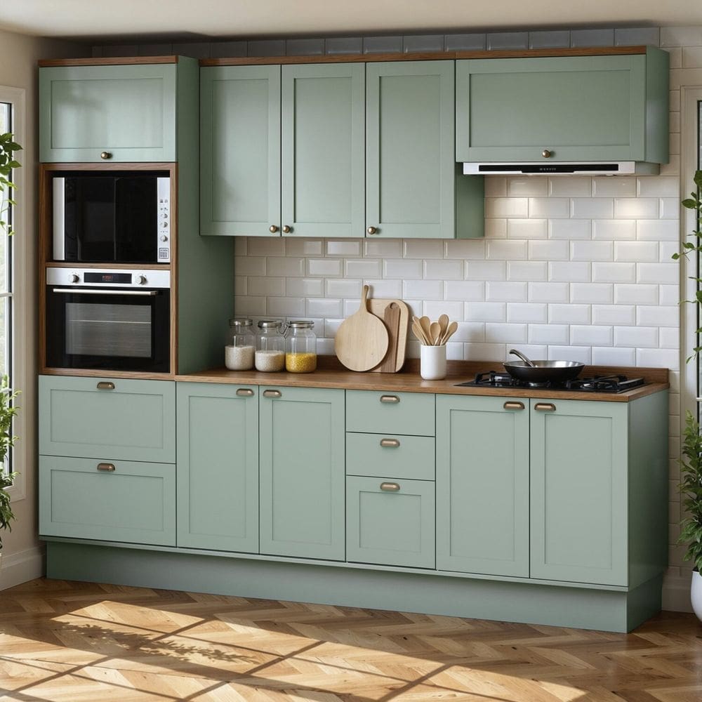 Cozinha Completa Modulada 5 Peças 100% Mdf Modelo Americano Provençal Iluminata Verde Mint/Ébano