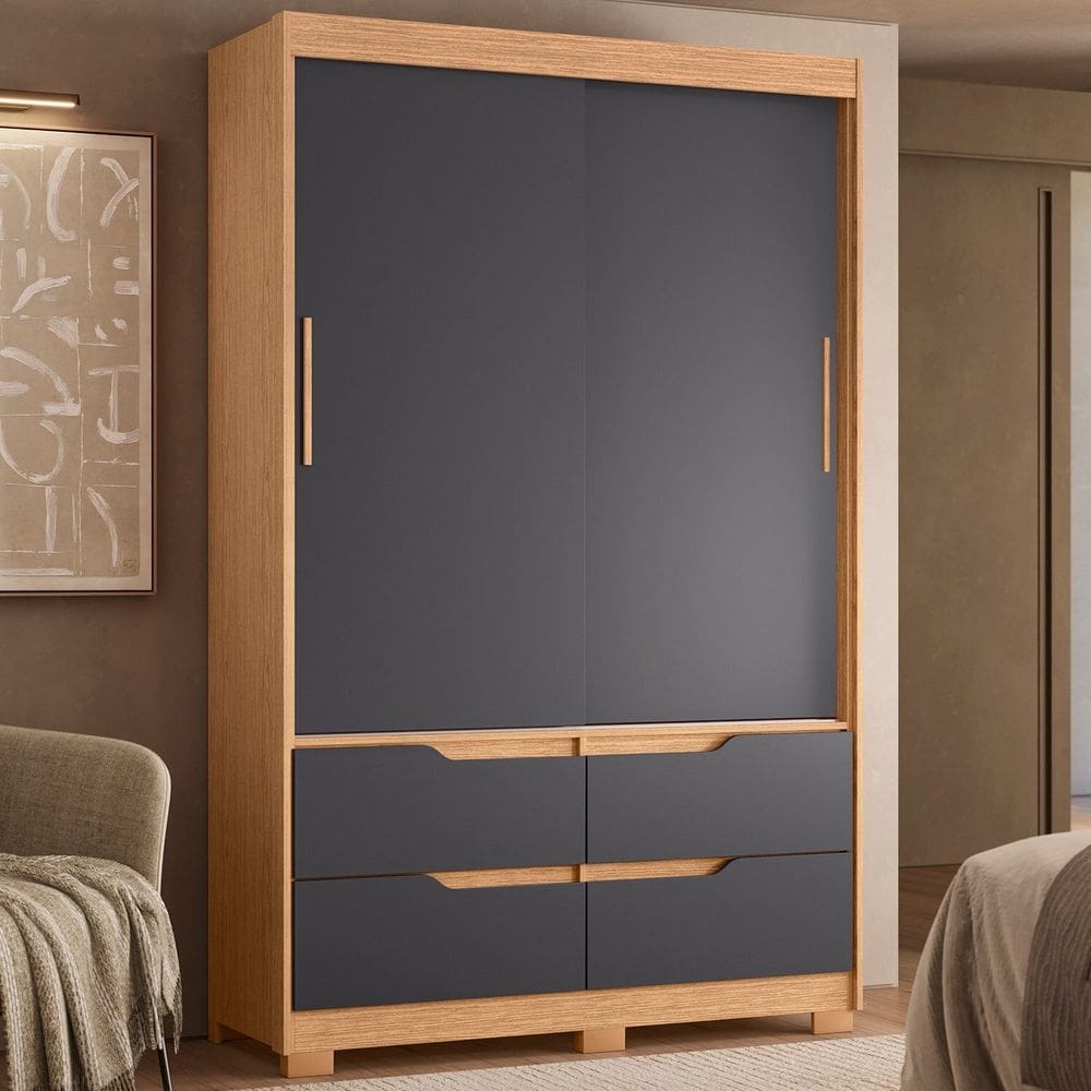 Guarda-roupa Infantil 2 Portas de Correr e 4 Gavetas Sole Marrom / Titanium