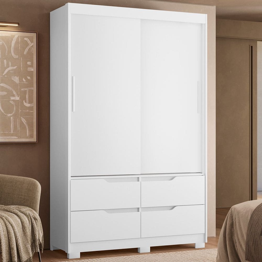 Guarda-roupa Infantil 2 Portas de Correr e 4 Gavetas Sole Branco / Freijó