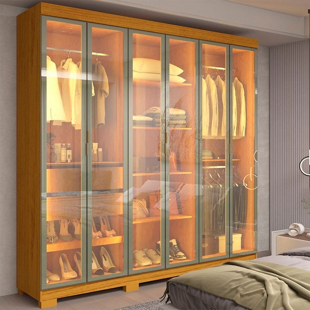 Guarda-roupa Casal com 6 Portas Reflecta com Pés 100% Mdf Império Naturale