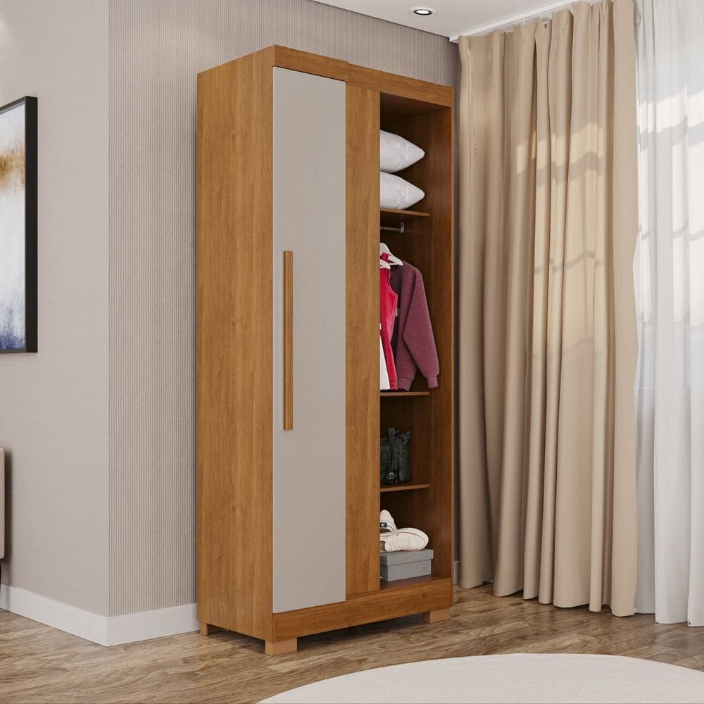 Guarda-roupa Modulado Canto com Pé 1 Porta Fortaleza Cinamomo/Off-White