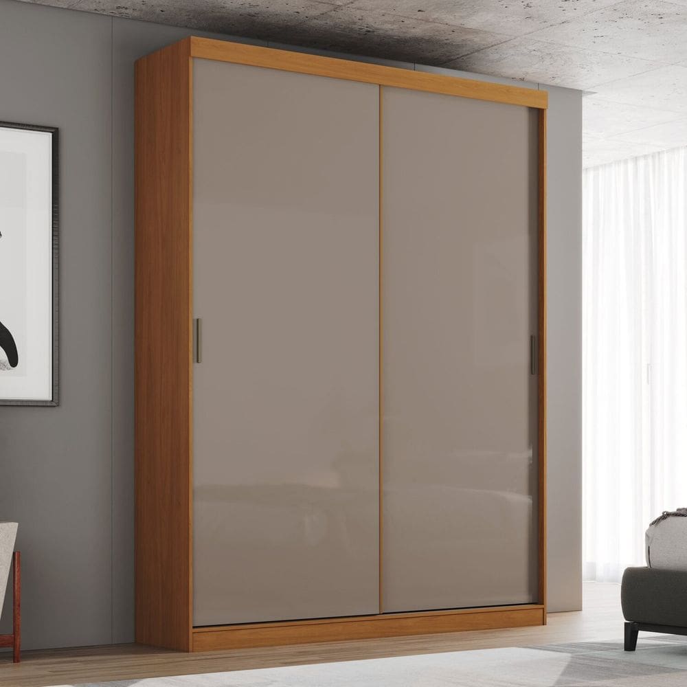 Guarda-roupa Solteiro 2 Portas Deslizantes Flex 2 Gavetas Internas Lucca Cinamomo/Off White/Avelã
