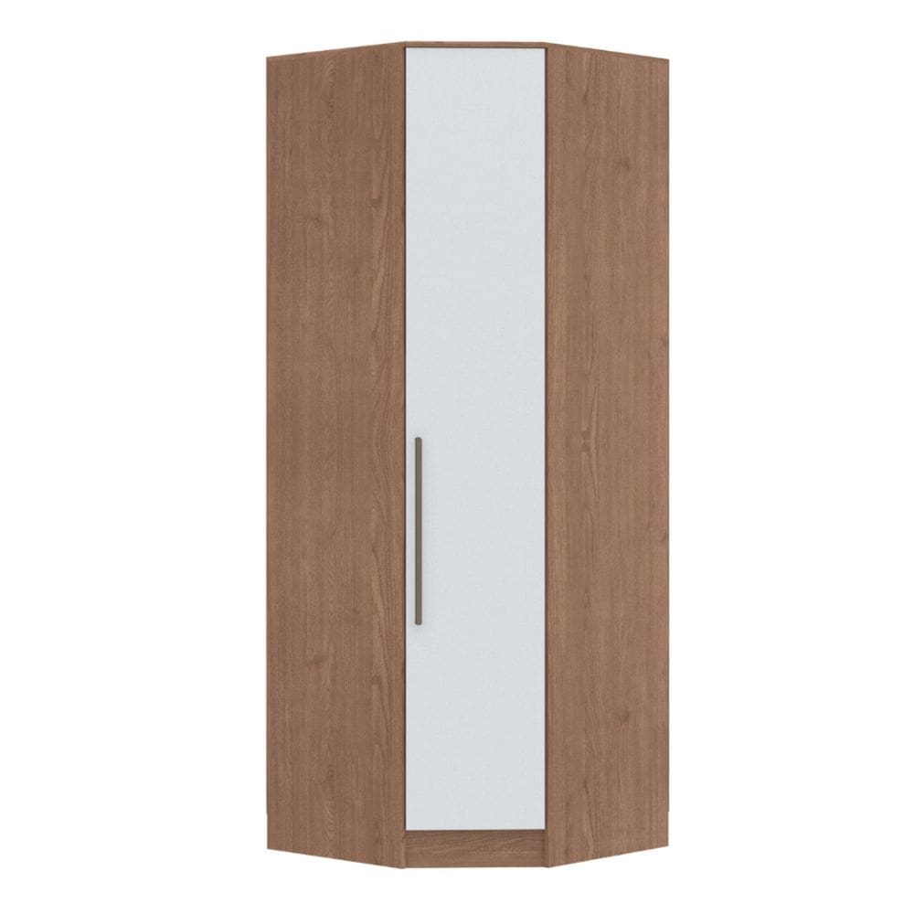 Guarda-roupa Canto Oblíquo 1 Porta 100% Mdf Requinte+ Macadâmia/Branco Line