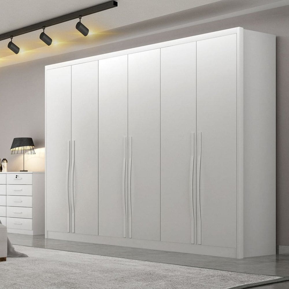 Guarda-roupa Casal 6 Portas e 6 Gavetas 100% Mdf Reno 276x236cm Branco