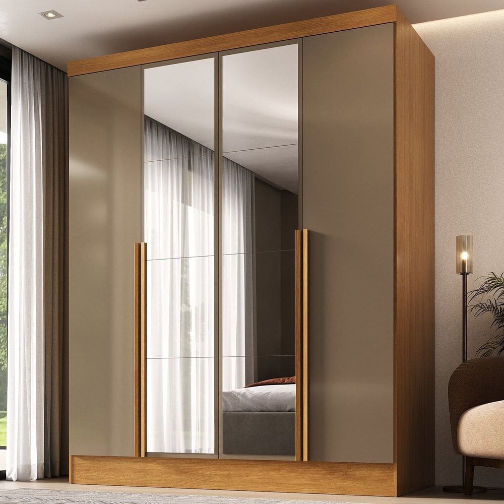 Guarda-roupa 100% Mdf 4 Portas 3 Gavetas com Espelhos Sevilha Espresso Móveis Cinamomo/Cappuccino