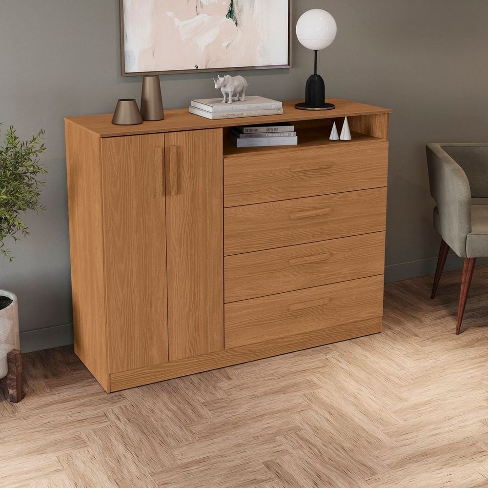 Cômoda 4 Gavetas e 2 Portas de Madeira Complet Canela