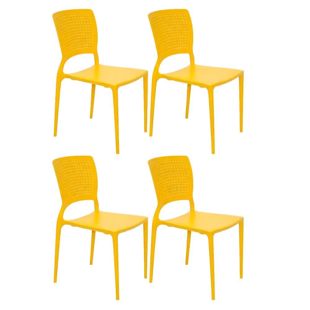 Kit 4 Cadeiras Tramontina Safira Amarela em Polipropileno e Fibra de Vidro