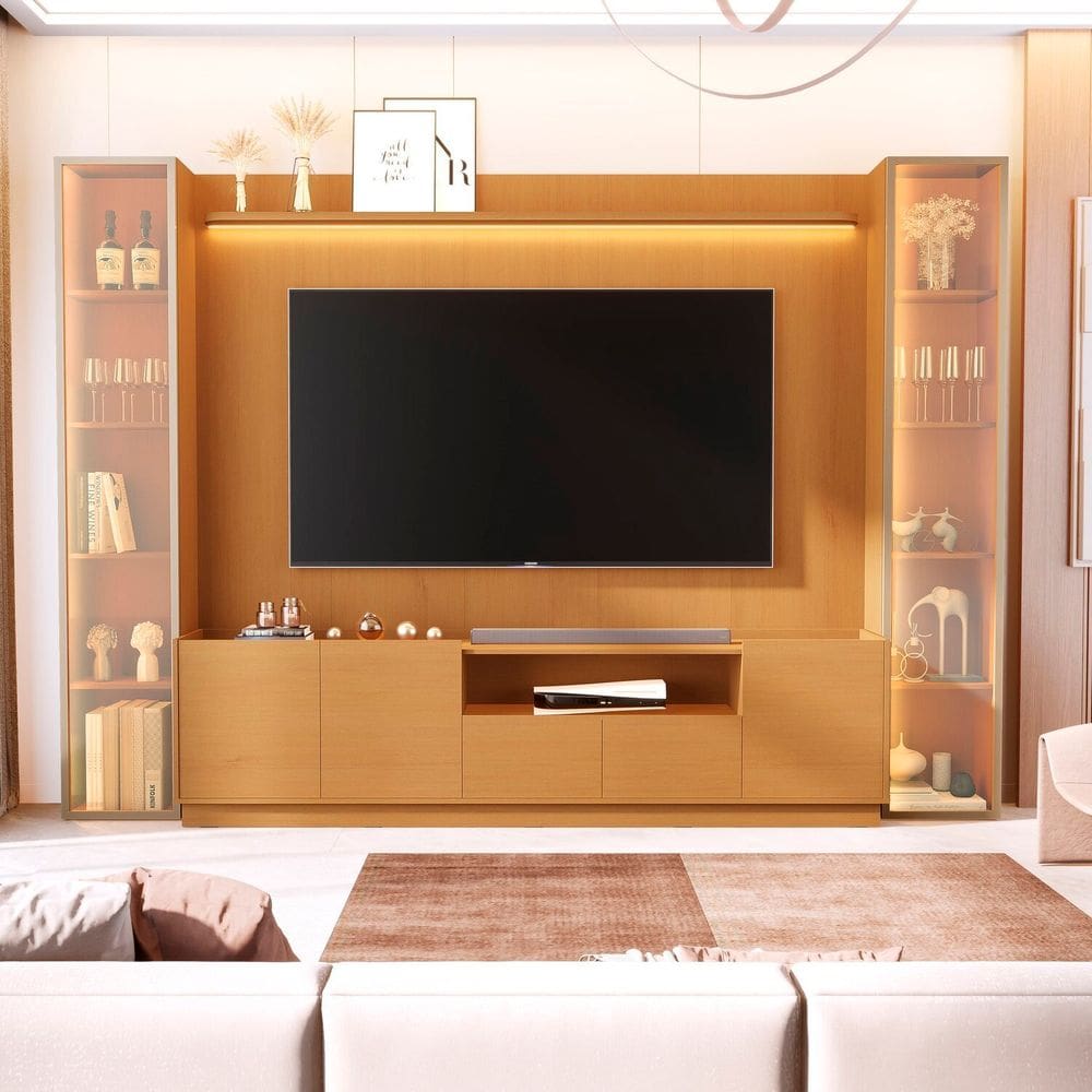 Rack com Painel para Tv 84 Polegadas 100% Mdf com Led Vitoria Regia Marrom