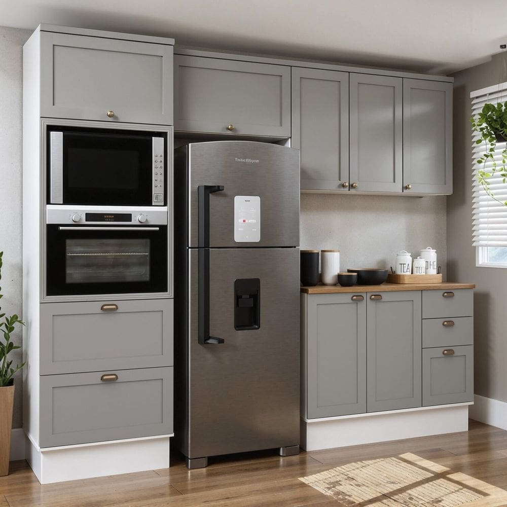 Cozinha Modulada Completa 4 Peças 100% Mdf Modelo Americano Provençal Iluminata Branco/Cinza/Ébano