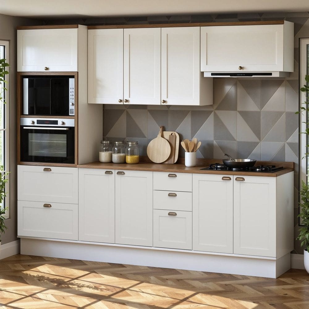 Cozinha Completa Modulada 5 Peças 100% Mdf Modelo Americano Provençal Iluminata Branco/Ébano