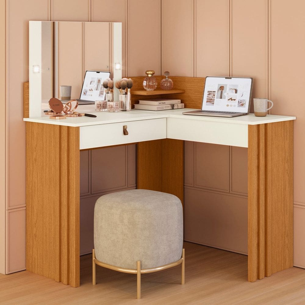 Penteadeira Camarim Escrivaninha de Canto Glow Cinamomo / Off White