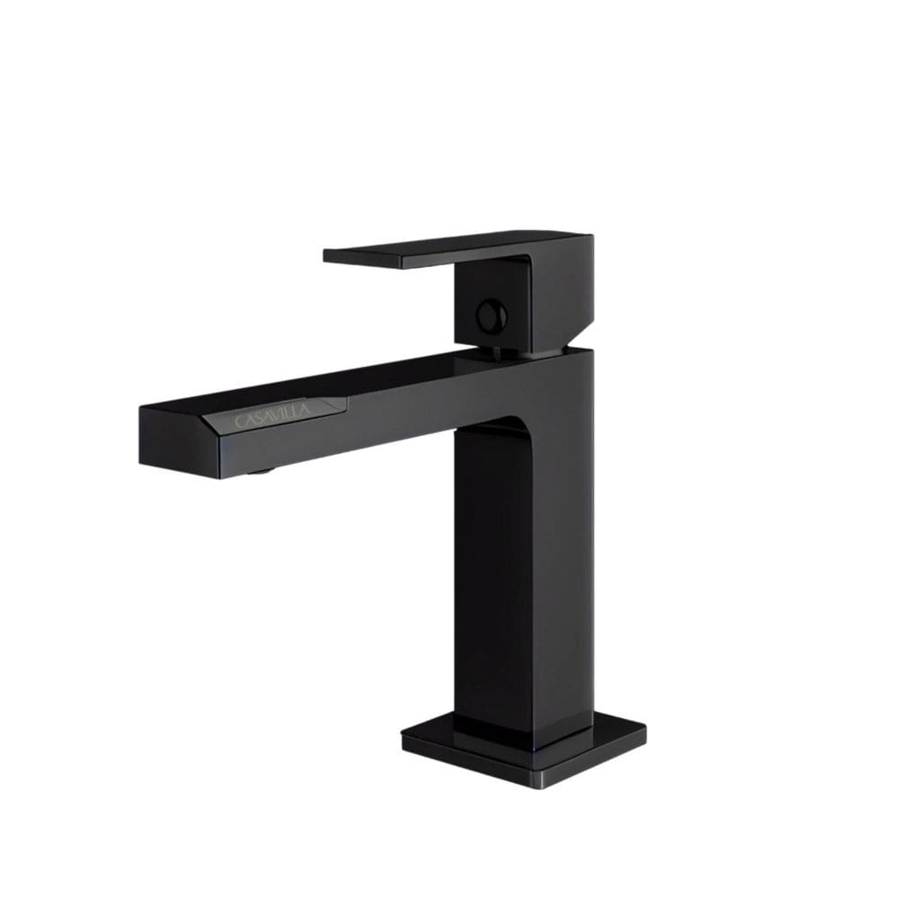 Torneira Bica Baixa Geométrica com Detalhe Lateral Preto